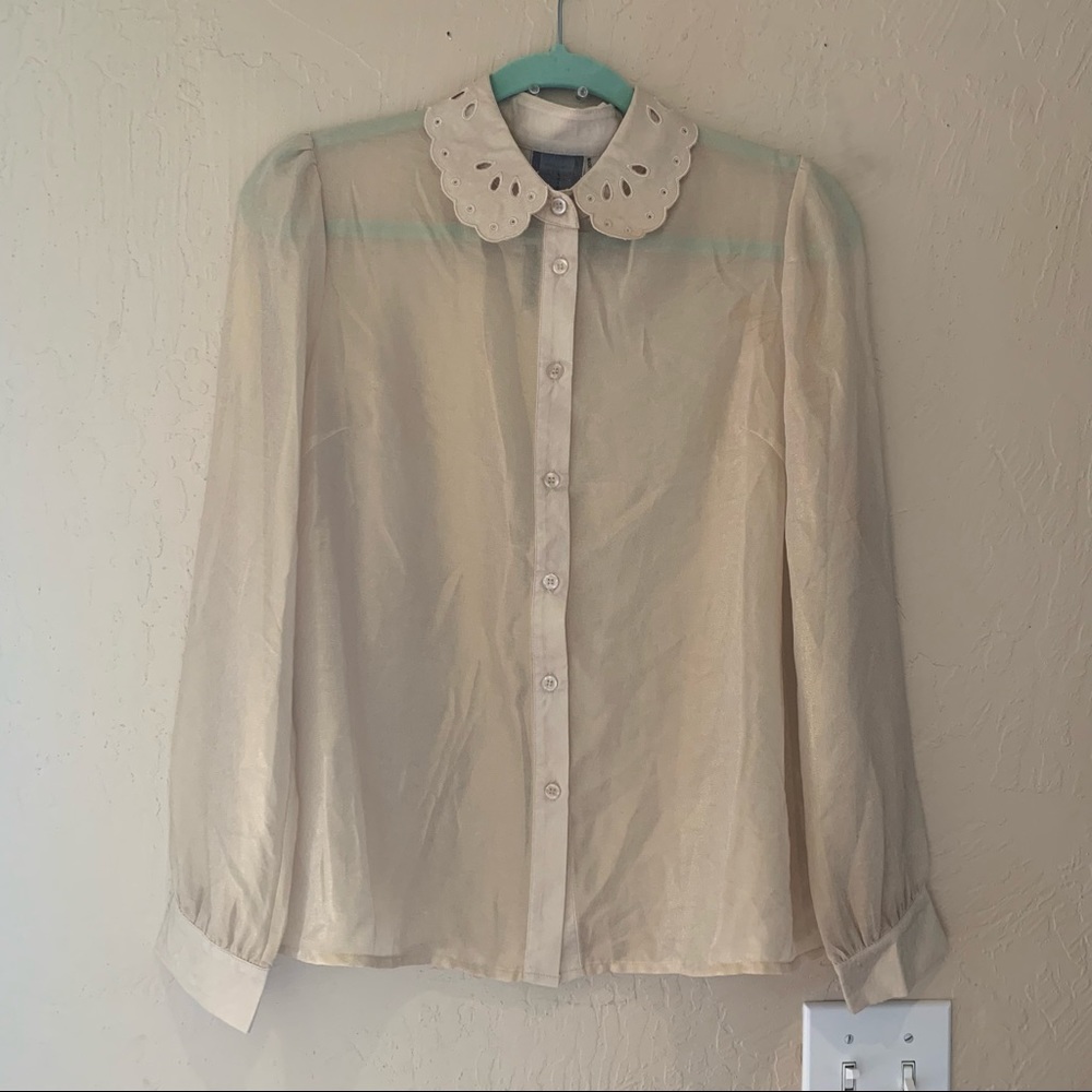 Modcloth Cream Blouse with Eyelet Collar